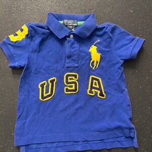 Polo Ralph Lauren Boys 2T Blue USA Big Pony Short Sleeve Polo Shirt 3 Patch